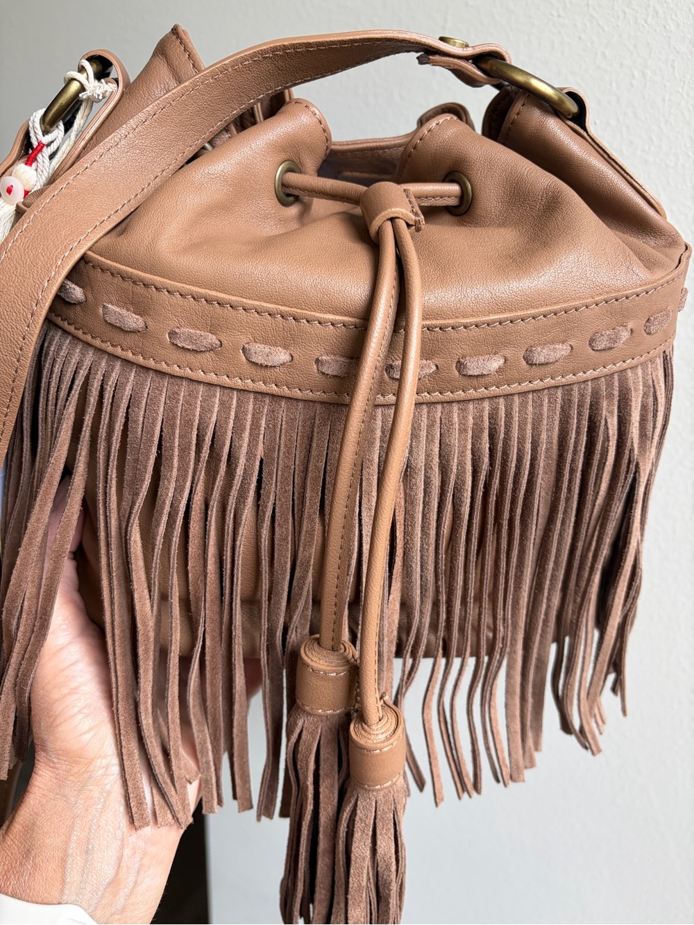 JOHNNY WAS FRINGE BUCKET BAG and DUST BAG